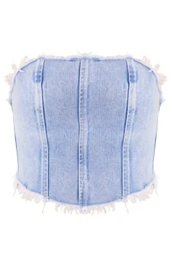 Vintage Light Wash Tie Back Raw Edge Handkerchief Denim Top