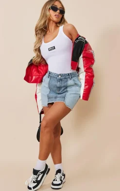 Vintage Mid Wash Panel Denim Mini Skirt