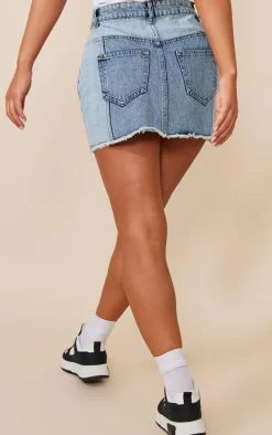 Vintage Mid Wash Panel Denim Mini Skirt