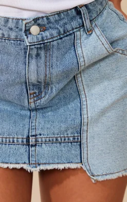 Vintage Mid Wash Panel Denim Mini Skirt
