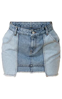Vintage Mid Wash Panel Denim Mini Skirt