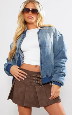 Vintage Mid Wash Quilted Oversized Denim Bomber Jacket
