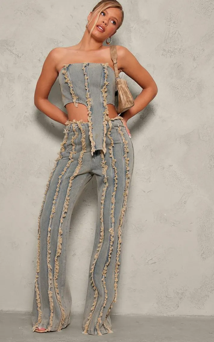 Vintage Peach Tint Frayed Bandeau Crop Top