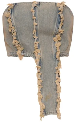 Vintage Peach Tint Frayed Bandeau Crop Top