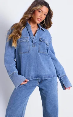 Vintage Pocket Detail Relaxed Fit Long Sleeved Denim Shirt