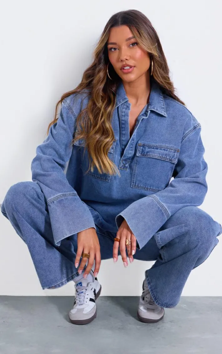 Vintage Pocket Detail Relaxed Fit Long Sleeved Denim Shirt