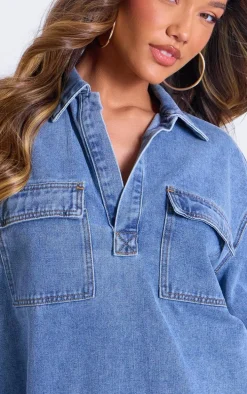 Vintage Pocket Detail Relaxed Fit Long Sleeved Denim Shirt