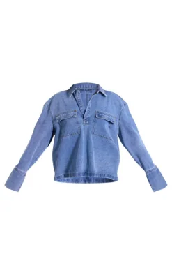 Vintage Pocket Detail Relaxed Fit Long Sleeved Denim Shirt