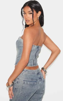 Vintage Seam Detail Strapless Denim Bandeau Top
