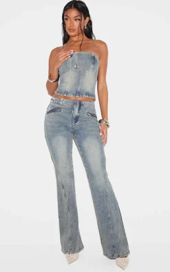 Vintage Seam Detail Strapless Denim Bandeau Top