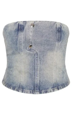 Vintage Seam Detail Strapless Denim Bandeau Top