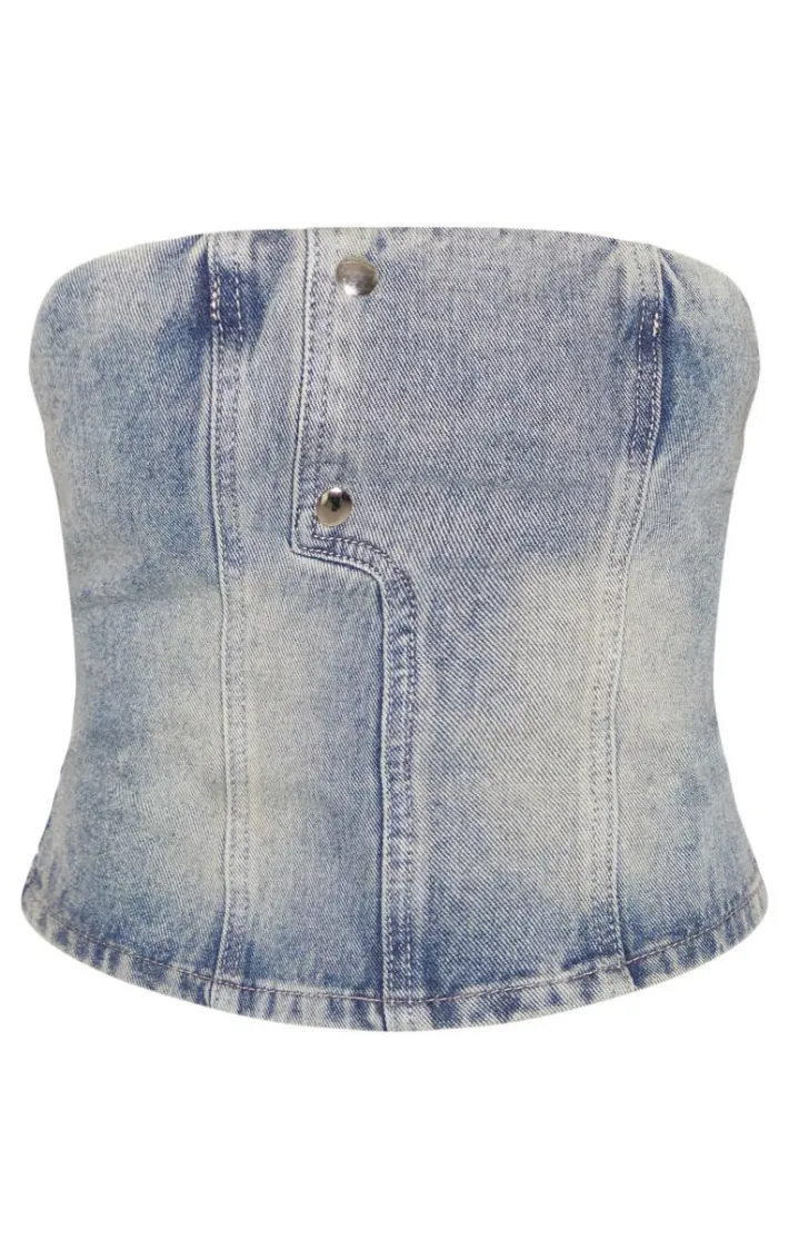 Vintage Seam Detail Strapless Denim Bandeau Top