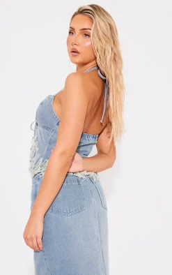 Vintage Tassel Halterneck Extreme Fray Denim Bralet