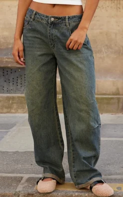 Vintage Turn Up Hem Barrel Style Jeans