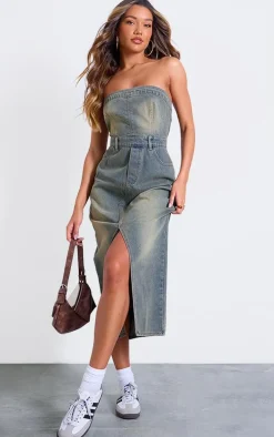 Vintage Wash Bandeau Midi Dress