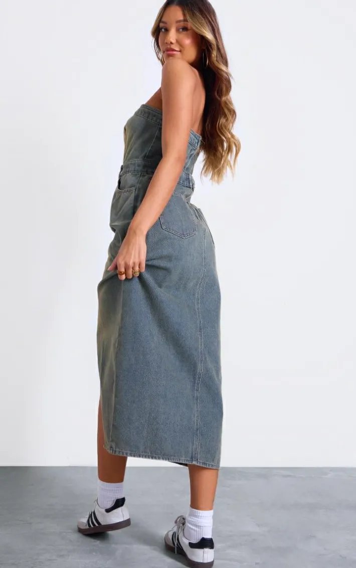 Vintage Wash Bandeau Midi Dress