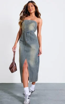 Vintage Wash Bandeau Midi Dress