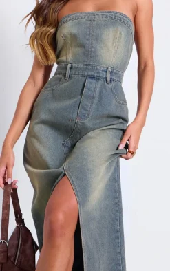 Vintage Wash Bandeau Midi Dress