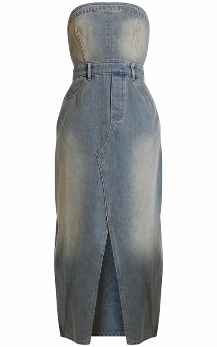 Vintage Wash Bandeau Midi Dress