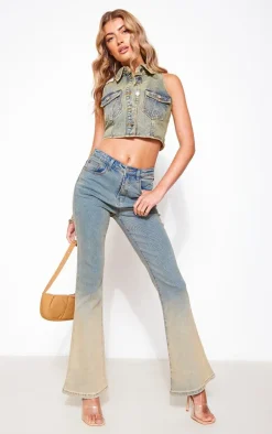 Vintage Wash Button Through Denim Vest Top