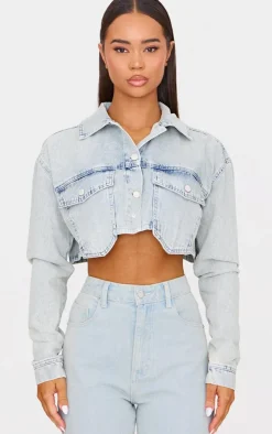 Vintage Wash Cargo Cropped Denim Jacket