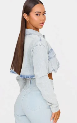 Vintage Wash Cargo Cropped Denim Jacket