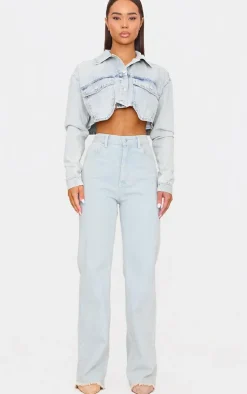 Vintage Wash Cargo Cropped Denim Jacket