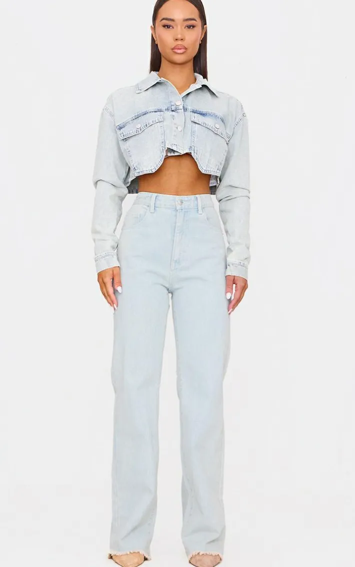 Vintage Wash Cargo Cropped Denim Jacket