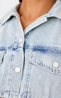 Vintage Wash Cargo Cropped Denim Jacket