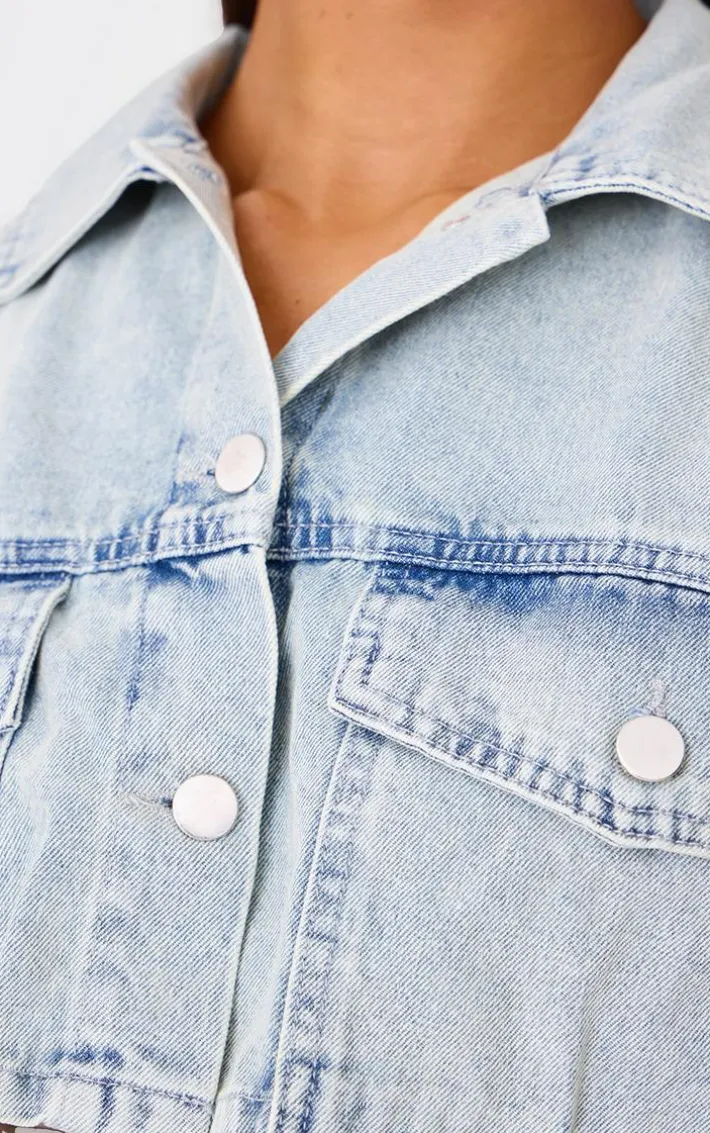 Vintage Wash Cargo Cropped Denim Jacket
