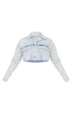 Vintage Wash Cargo Cropped Denim Jacket