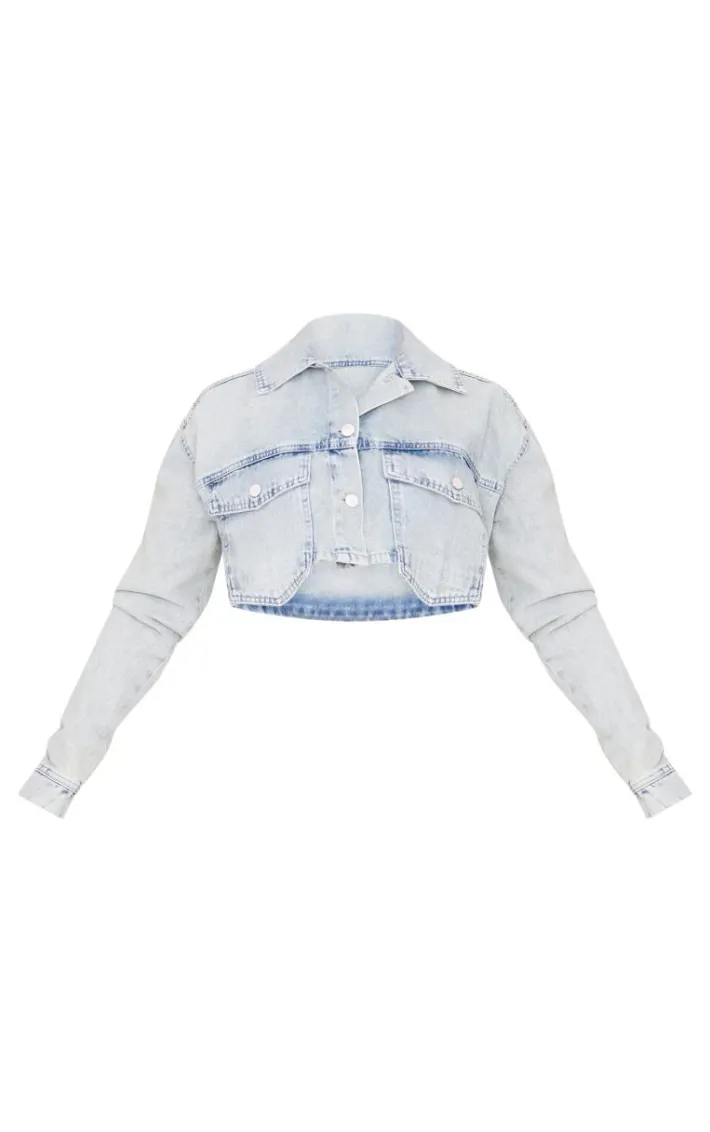 Vintage Wash Cargo Cropped Denim Jacket