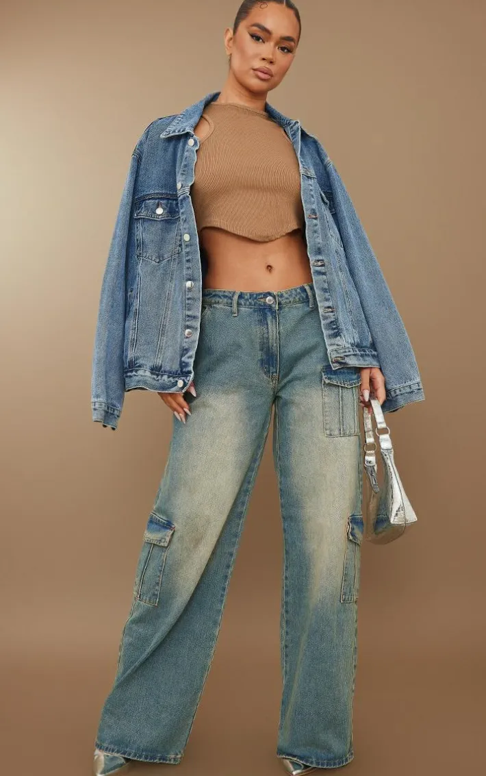 Vintage Wash Cargo Pocket Lowrise Baggy Boyfriend Jeans