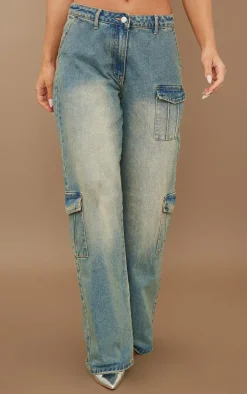 Vintage Wash Cargo Pocket Lowrise Baggy Boyfriend Jeans