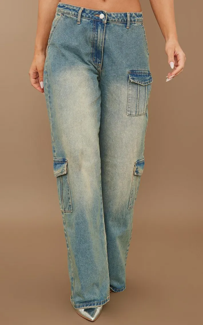 Vintage Wash Cargo Pocket Lowrise Baggy Boyfriend Jeans