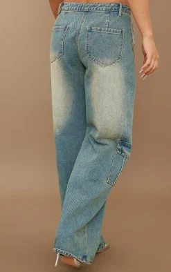 Vintage Wash Cargo Pocket Lowrise Baggy Boyfriend Jeans