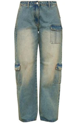 Vintage Wash Cargo Pocket Lowrise Baggy Boyfriend Jeans