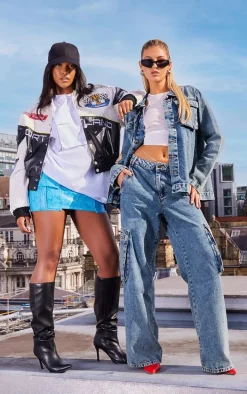 Vintage Wash Cargo Pocket Oversized Denim Jacket