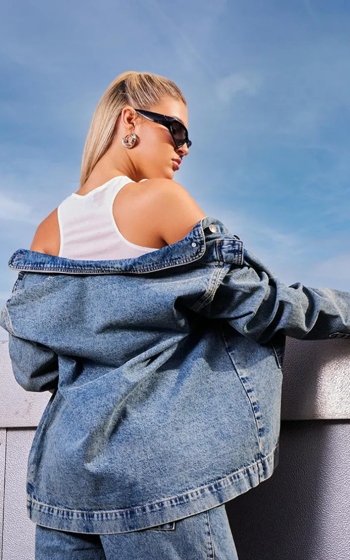 Vintage Wash Cargo Pocket Oversized Denim Jacket