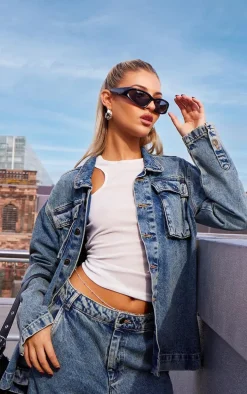 Vintage Wash Cargo Pocket Oversized Denim Jacket