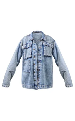 Vintage Wash Cargo Pocket Oversized Denim Jacket