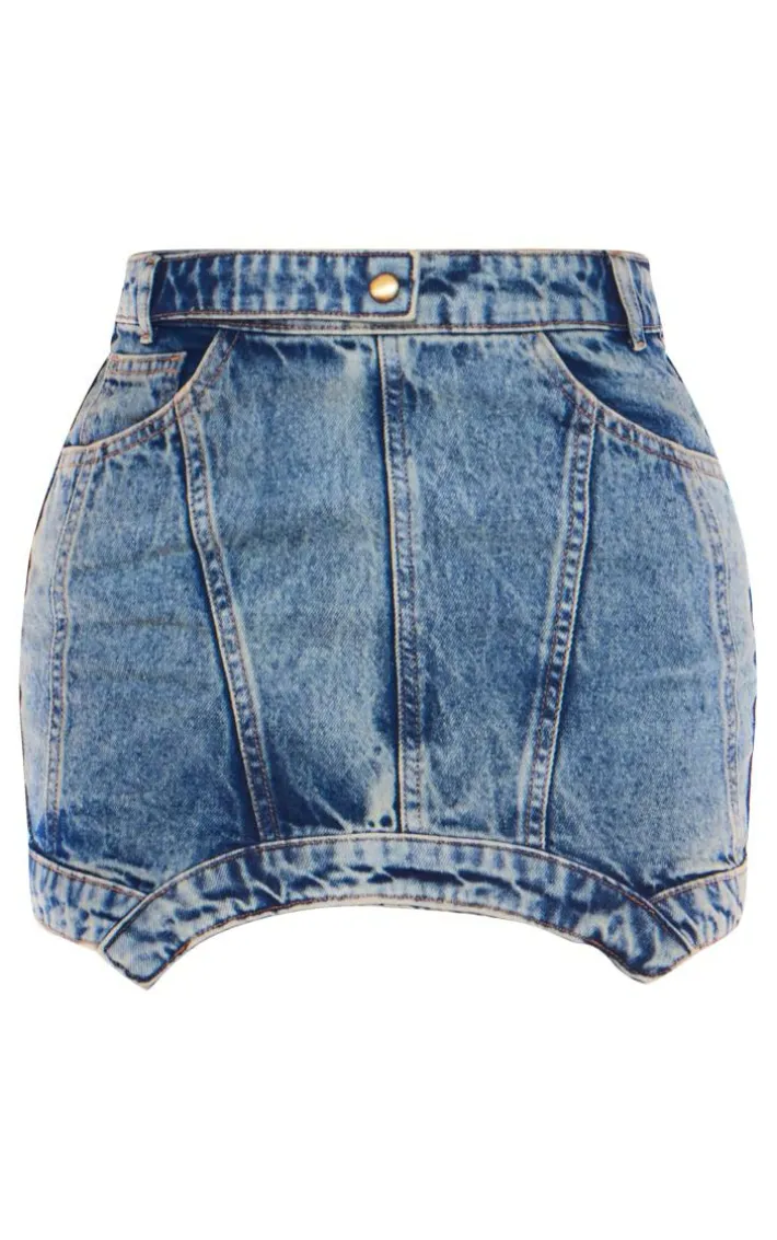 Vintage Wash Curved Hem Denim Mini Skirt