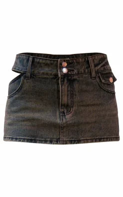 Vintage Wash Cut Out Denim Micro Mini Skirt