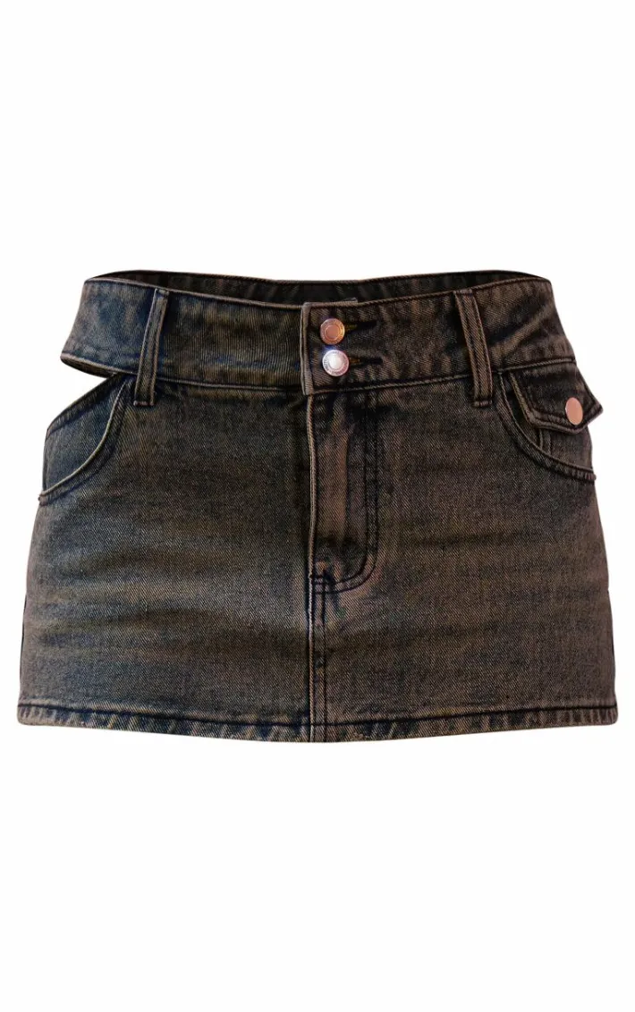 Vintage Wash Cut Out Denim Micro Mini Skirt