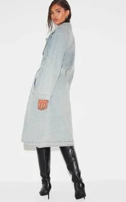 Vintage Wash Denim Trench Coat