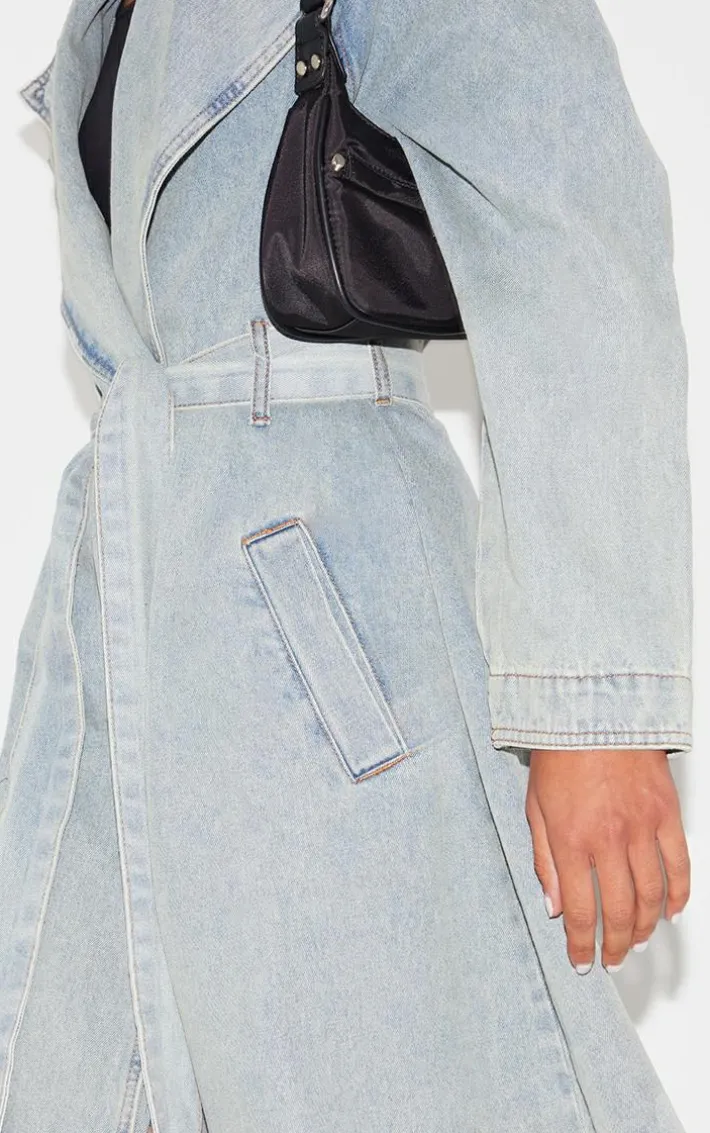 Vintage Wash Denim Trench Coat