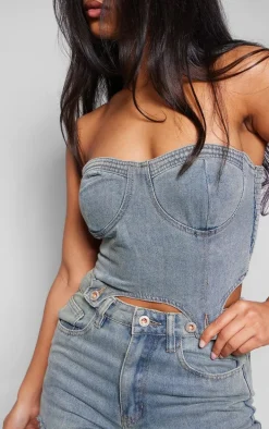 Vintage Wash Detachable Bandeau Denim Jumpsuit