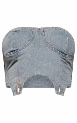 Vintage Wash Detachable Bandeau Denim Jumpsuit