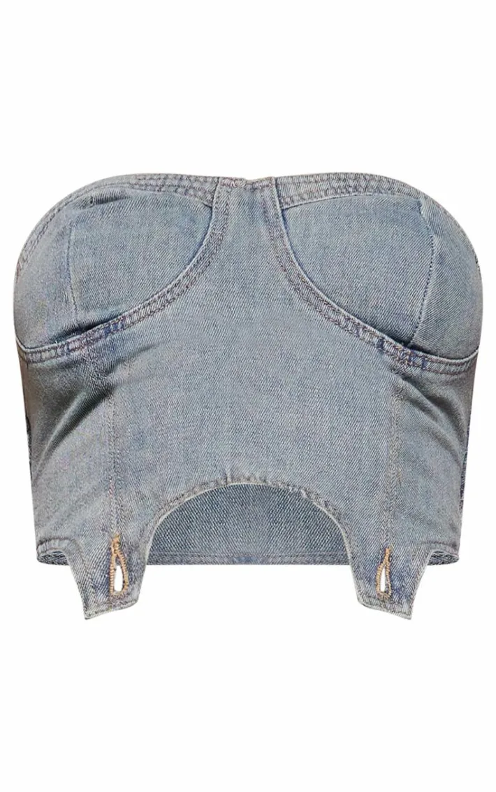 Vintage Wash Detachable Bandeau Denim Jumpsuit