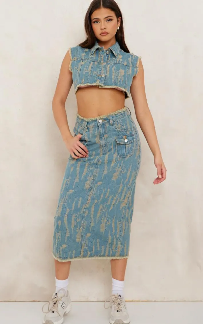 Vintage Wash Distressed Button Up Crop Vest